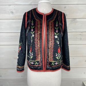 Floryday Black Velore Floral Pattern Kimono Jacket
